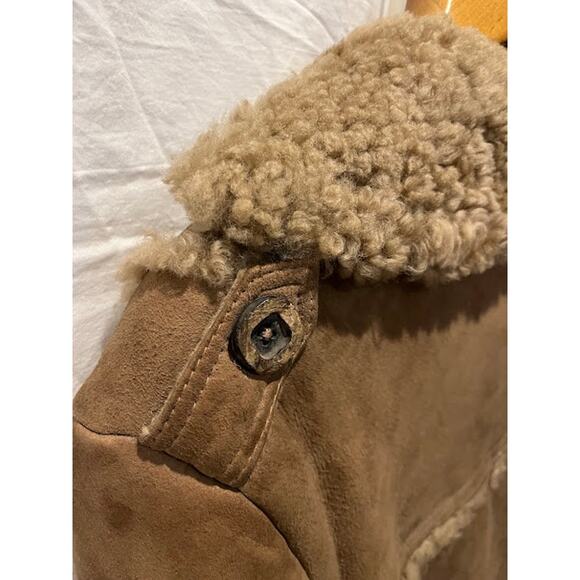 Vintage Shearling Sheepskin Suede Double Breasted Coat Car Jacket Buttons 70s - Picture 8 of 13
